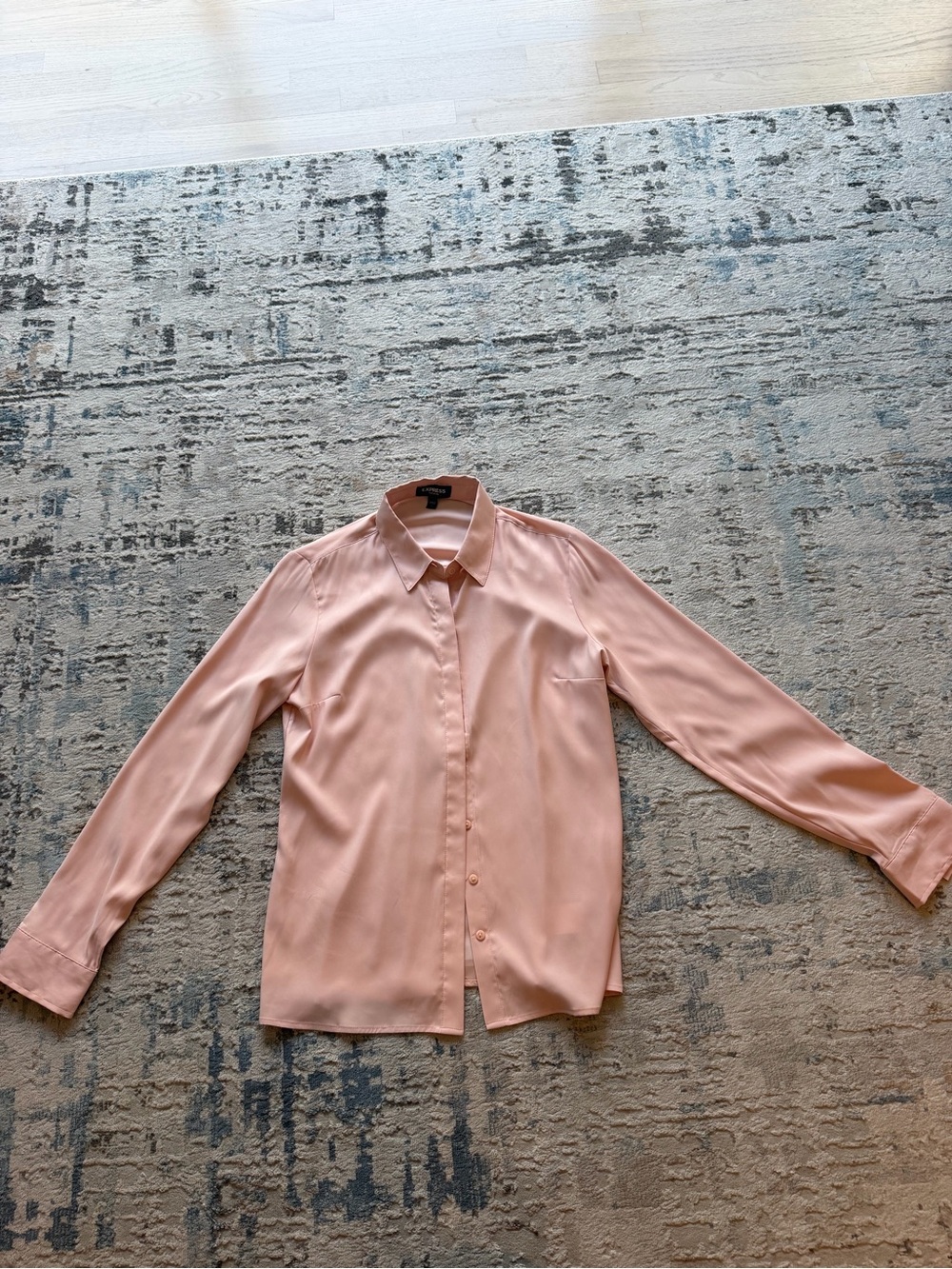 Express Pale Pink Satin Button-Down Blouse